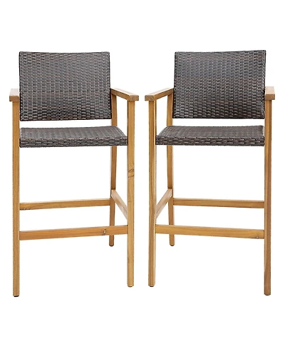 Gymax Patio Rattan Bar Stool Set of 2 Outdoor Pe Wicker Bar Chairs Armrests and Sturdy Footrests