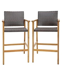 Gymax Patio Rattan Bar Stool Set of 2 Outdoor Pe Wicker Bar Chairs Armrests and Sturdy Footrests