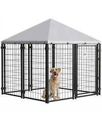 Paw Hut Lockable Dog House Kennel with Water-resistant Roof for Small and Medium Sized Pets, 4.6' x 4.6' x 5'