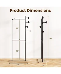 Slickblue Freestanding Double Rod Clothing Rack with Wooden Hooks for Closet Organization
