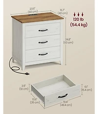 Slickblue Farmhouse Bedside Table with Charging Station and Storage