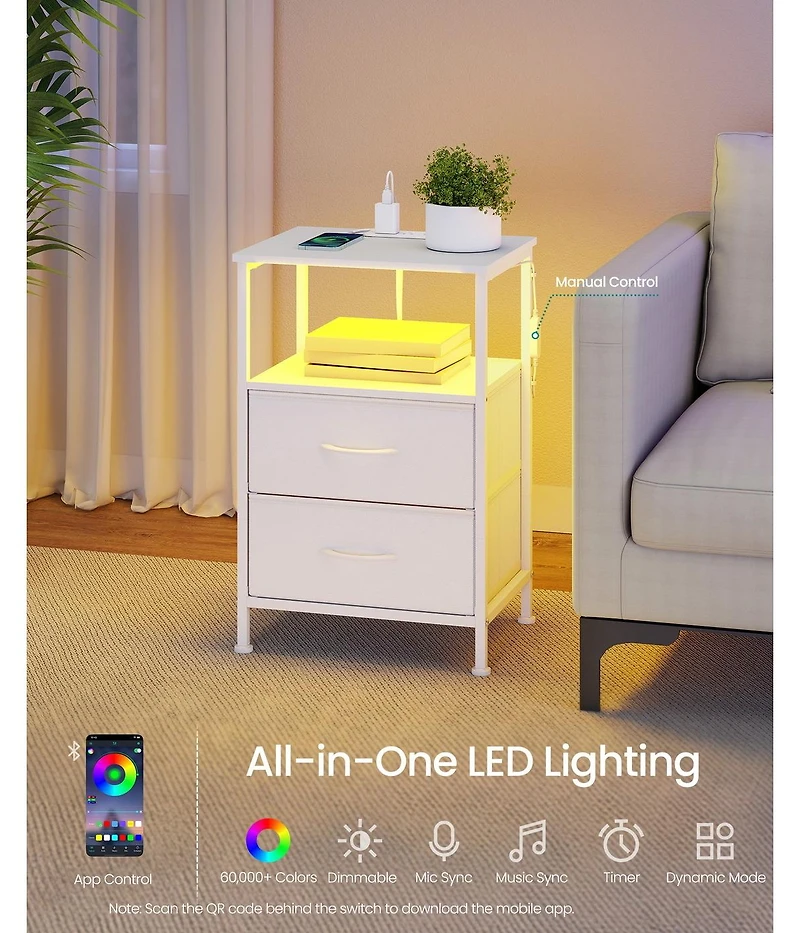 Slickblue Modern Smart Bedside Table with Led Lights and Charging Ports