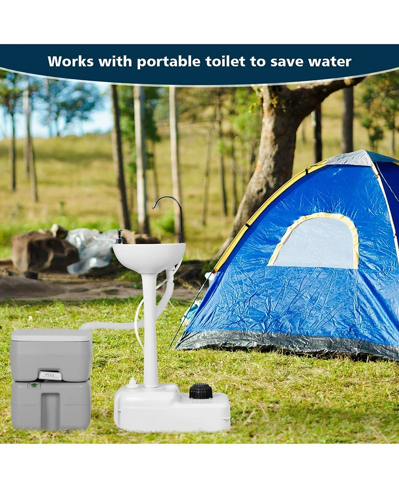Gouun Portable Camping Hand Wash Station with 4.5-Gallon Tank, Basin Stand and Foot Pump Operation