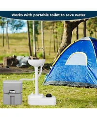 Gouun Portable Camping Hand Wash Station with 4.5-Gallon Tank, Basin Stand and Foot Pump Operation
