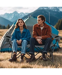 Gouun 2-Person Double Camping Chair, Outdoor Folding Loveseat with Cup Holders and Carrying Bag
