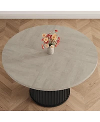 gaomon 47" Round Dining Table for 4-6 People, Dining Room Table with Sturdy Waveform Metal Pedestal Base