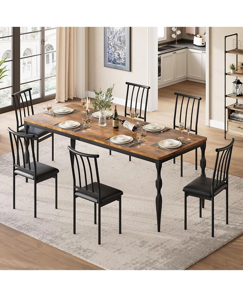 gaomon Rectangular Dining Table for 6, Rustic Farmhouse Kitchen Table with Large Tabletop, Long Wooden Dining Room Table with Heavy Duty Legs