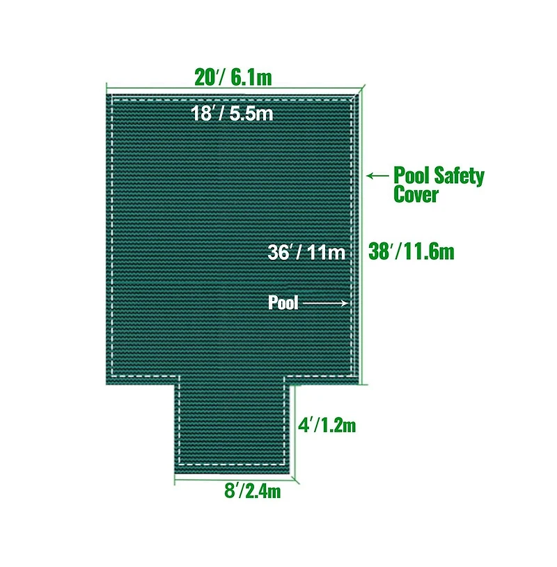 Sugift Pool Safety Cover 20x38 feet Rectangle Inground Winter Cover with Center End Step