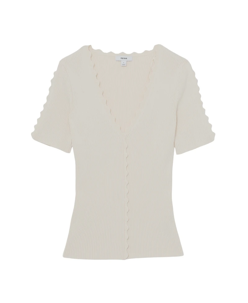 Reiss Women's Scallop-Trim Rib-Knit Top