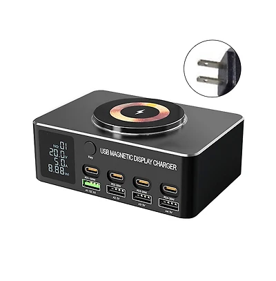 Artudatech 140W 8-Port GaN Charging Station with Fast Charger, Magnetic Wireless and Digital Display