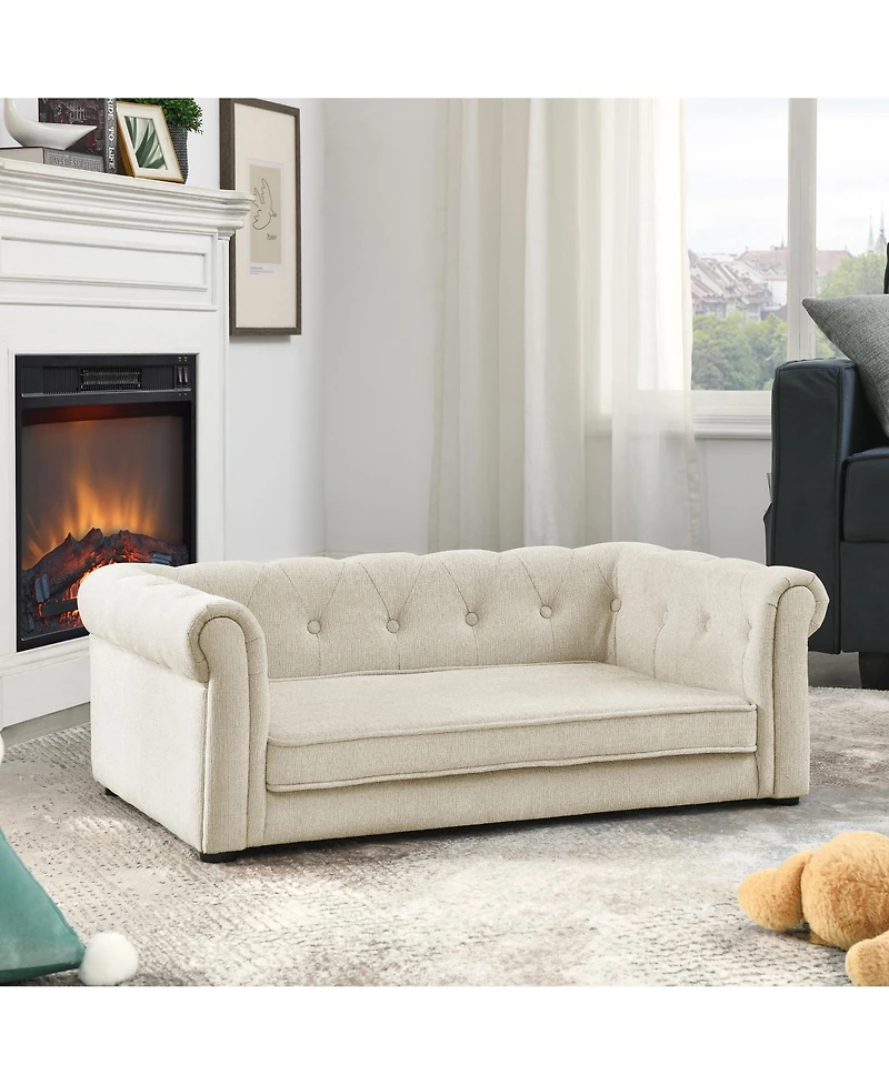Clihome Modern Roll Arm Elevated Dog Sofa Comfortable Pet Couch for Small Medium Dogs