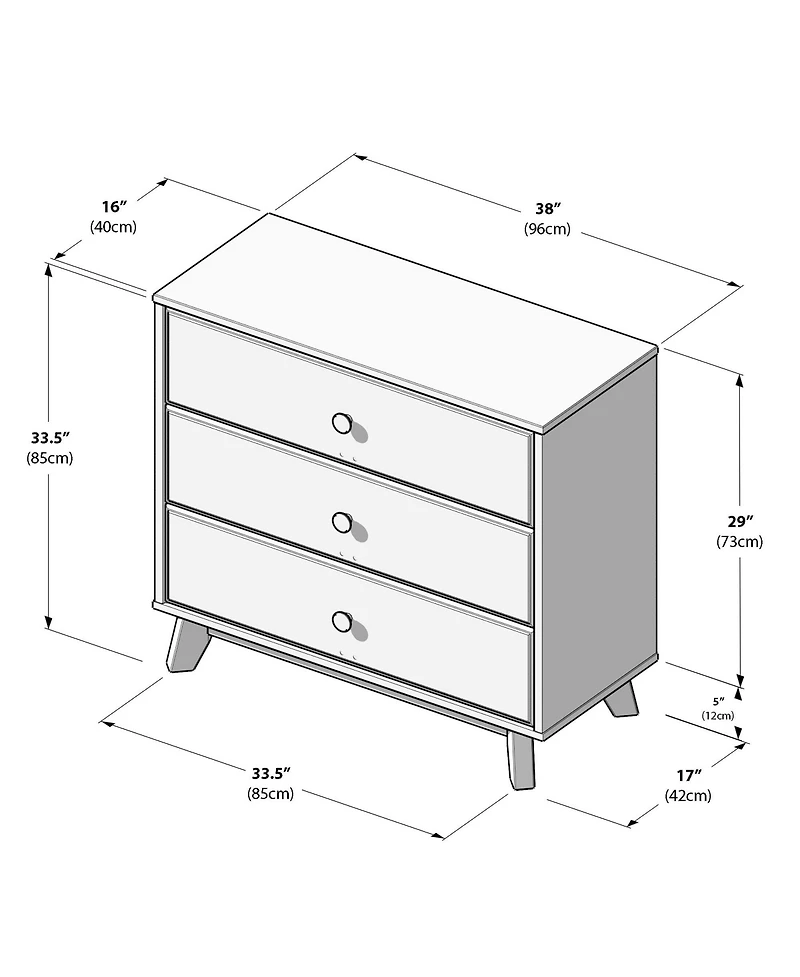 Max and Lily Solid Wood 3 Drawer Dresser
