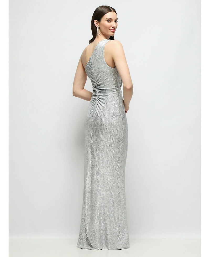 After Six Women's One-Shoulder Soho Metallic Ruched Waist Gown