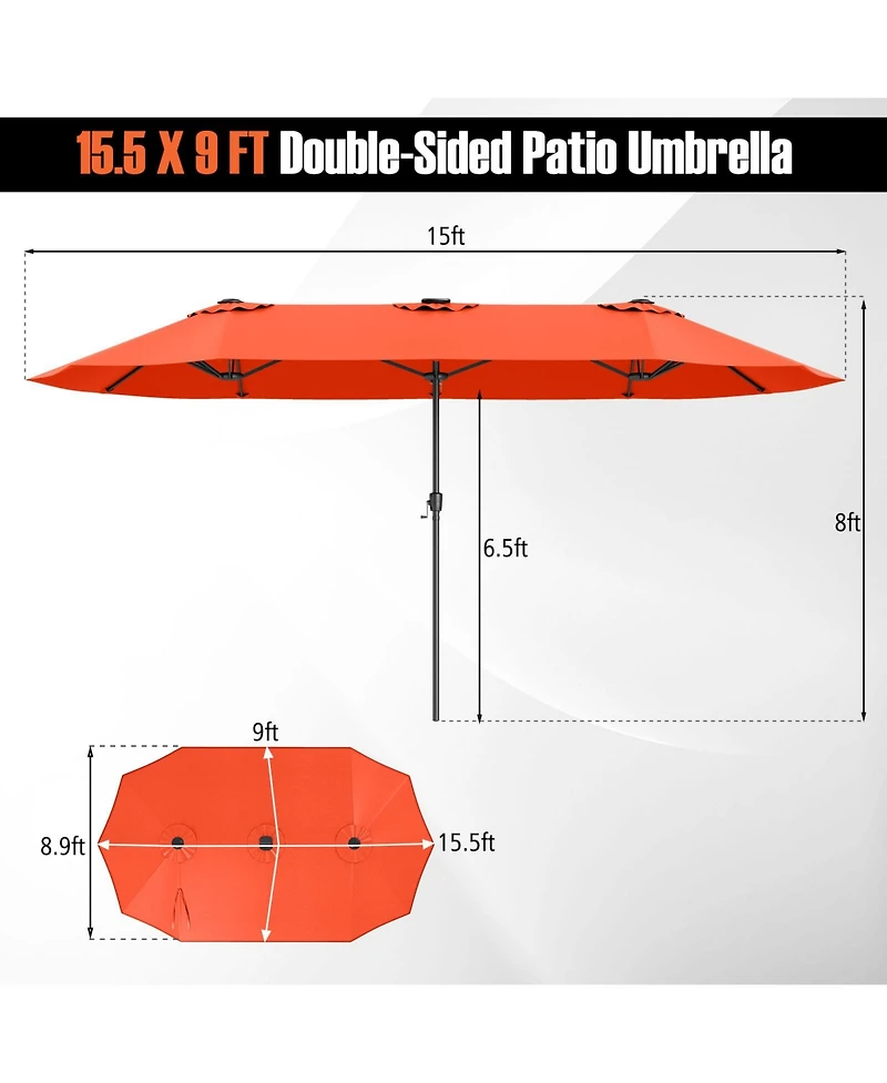Gouun 15.5 feet Extra-Large Double-Sided Patio Umbrella with 144 Solar Led Lights