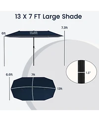 Gouun 13 feet Double-Sided Patio Market Umbrella with 12-Rib Frame and Crank Handle