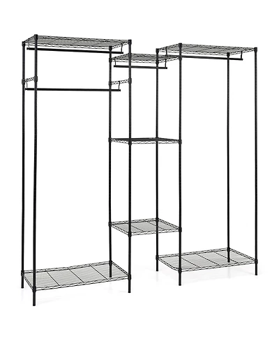 Gouun Convertible L-Shape and Horizontal Clothes Organizer with 7 Shelves and 4 Hanging Rods