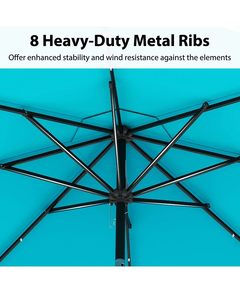 Gouun 10 feet Solar Patio Umbrella with 24 Led Lights, Vented Top and Ruffled Edges