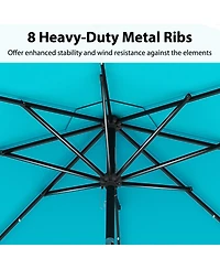 Gouun 10 feet Solar Patio Umbrella with 24 Led Lights, Vented Top and Ruffled Edges