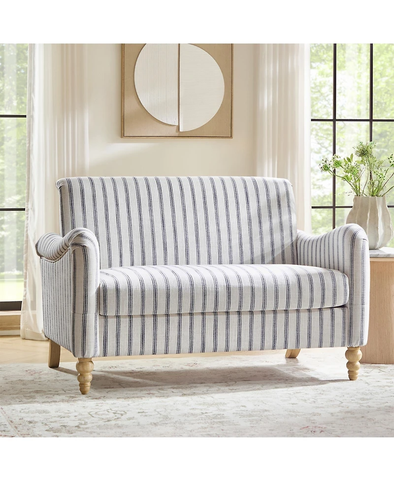 Hulala Home Terren 50.5"W Farmhouse Linen Upholstery Loveseat With Solid Wood Spindle Legs