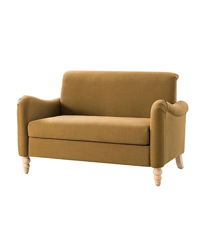 Hulala Home Terren 50.5"W Farmhouse Linen Upholstery Loveseat With Solid Wood Spindle Legs