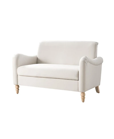 Hulala Home Terren 50.5"W Farmhouse Linen Upholstery Loveseat With Solid Wood Spindle Legs