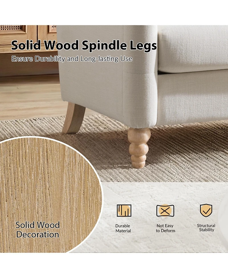 Hulala Home Terren 50.5"W Farmhouse Linen Upholstery Loveseat With Solid Wood Spindle Legs