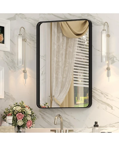 Apmir 16" x 24" High-Strength Tempered Glass and Aluminum Alloy Framed Wall Decor Bathroom Vanity Mirror