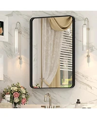 Apmir 16" x 24" High-Strength Tempered Glass and Aluminum Alloy Framed Wall Decor Bathroom Vanity Mirror
