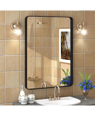 Apmir 22" x 30" High-Strength Tempered Glass and Aluminum Alloy Framed Wall Decor Bathroom Vanity Mirror