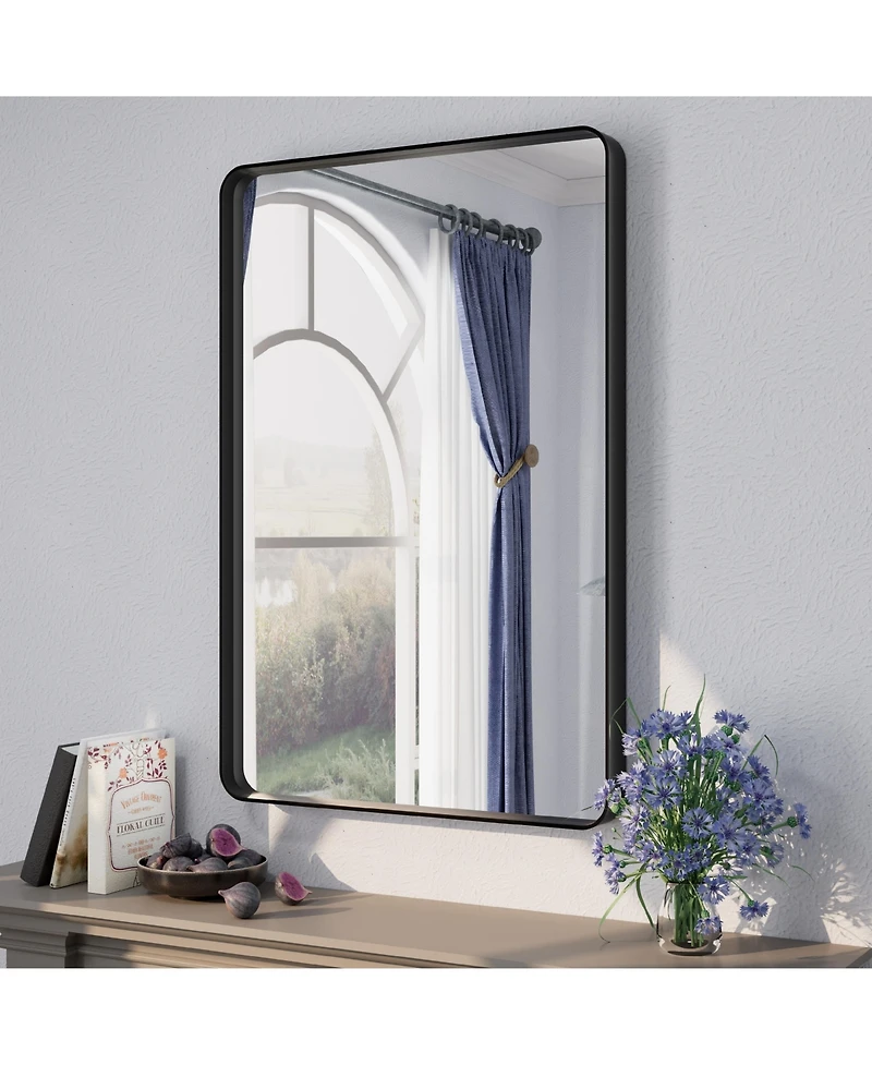 Apmir 24" x 36" High-Strength Tempered Glass and Aluminum Alloy Framed Wall Decor Bathroom Vanity Mirror