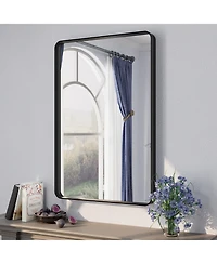 Apmir 24" x 36" High-Strength Tempered Glass and Aluminum Alloy Framed Wall Decor Bathroom Vanity Mirror