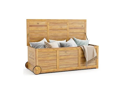 sumyeg Rolling Patio Wooden Deck Box with 2 Wheels and Side Handle for Outdoor