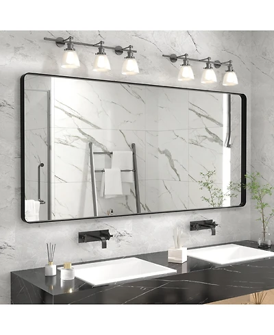 Apmir 60" x 28" High-Strength Tempered Glass and Aluminum Alloy Framed Wall Decor Bathroom Vanity Mirror