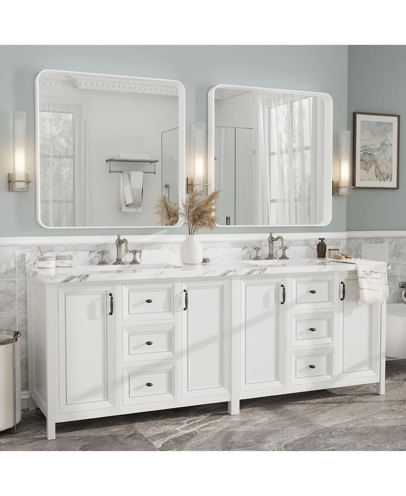 Apmir 36" x 36" High-Strength Tempered Glass and Aluminum Alloy Framed Wall Decor Bathroom Vanity Mirror