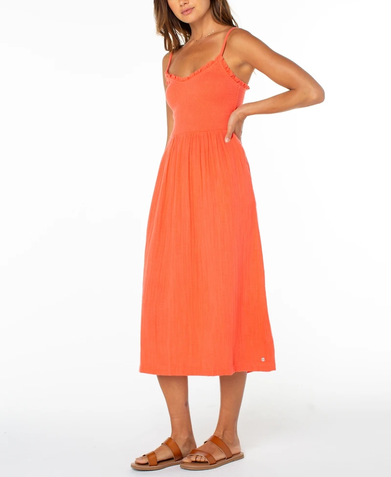 Roxy Women's Cotton Downriver V-Neck Midi Dress