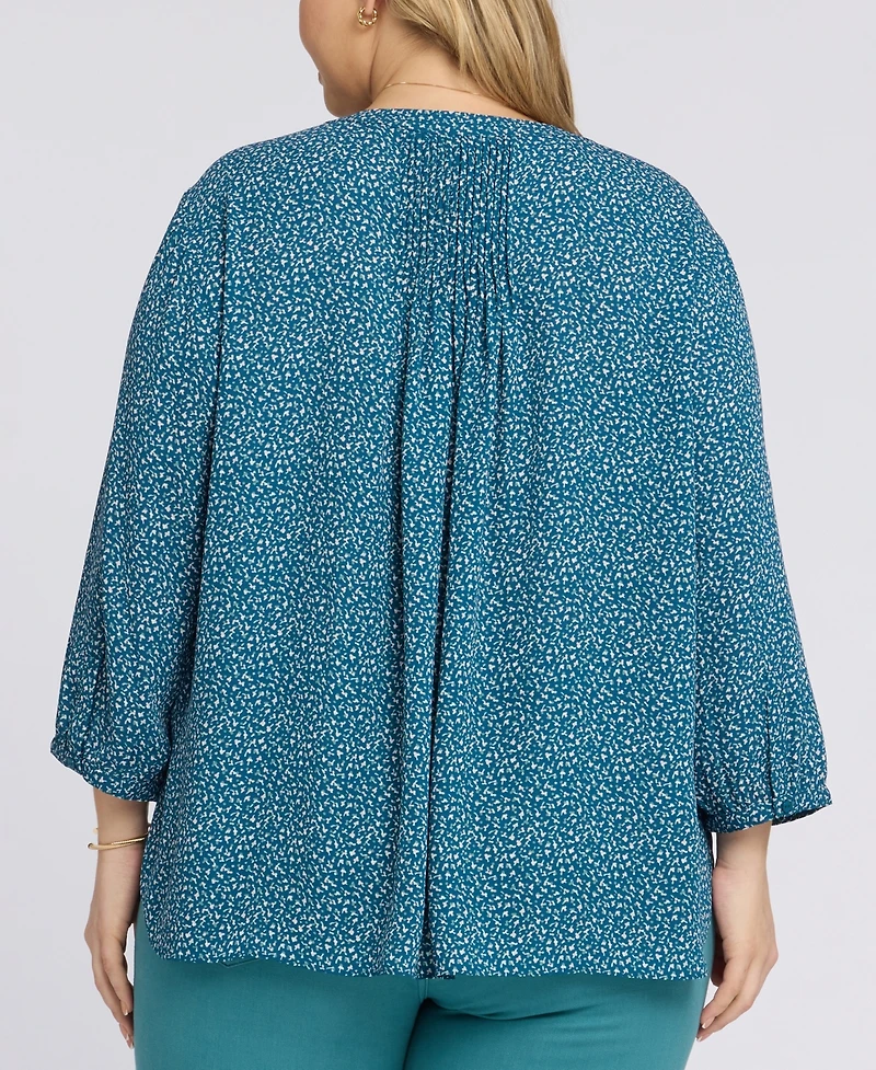 Nydj Plus Pintuck Split Neck Top