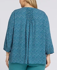 Nydj Plus Pintuck Split Neck Top