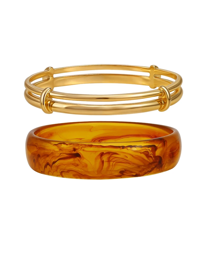 Guess Tortoise 2-Pc. Resin and Gold-Tone Bangle Bracelet Set