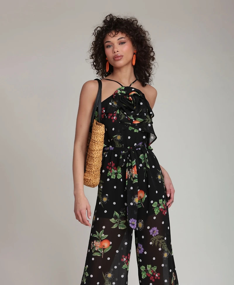 Avec Les Filles Women's Printed Halter Neck Jumpsuit