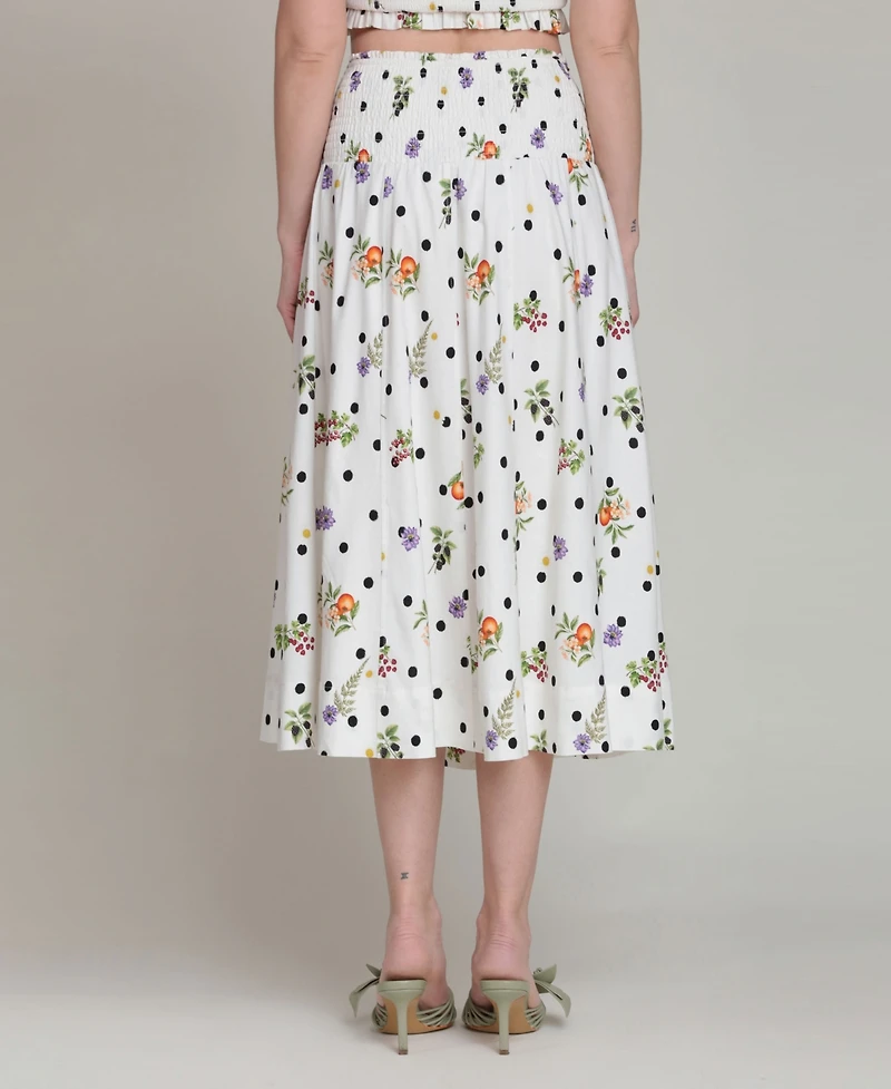 Avec Les Filles Women's Printed Smocked Waist Midi Skirt