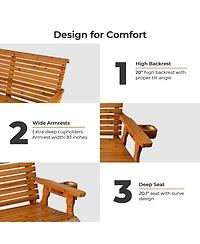 Mega Casa Wooden Patio Glider with High Roll Back and Deep Contoured Seat, 2-Seater, Heavy Duty 800 Lbs, 4 Ft