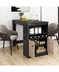 Gouun 48-Inch Bar Table with Storage Cabinet and Wine Rack