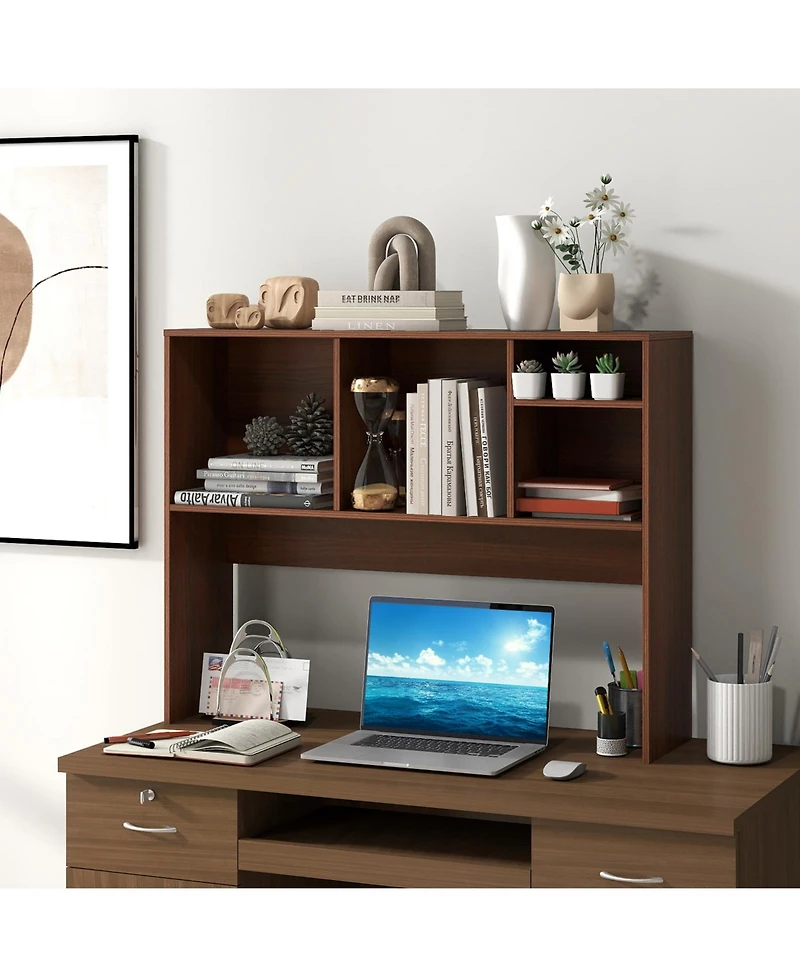 Gouun Desktop Bookcase with 4 Cubbies and Open-Back Compartment, 37 x 10 x 29