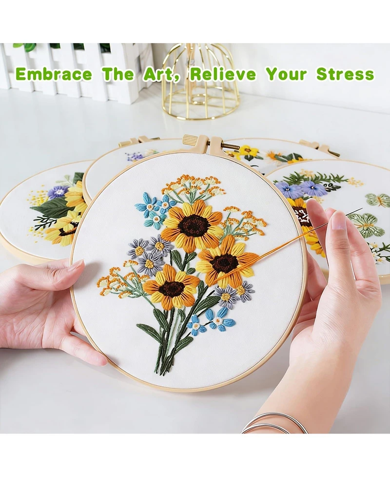 Gnuadz 4 Sets Embroidery Kit Flower Bee Cross Stitch Beginner Set