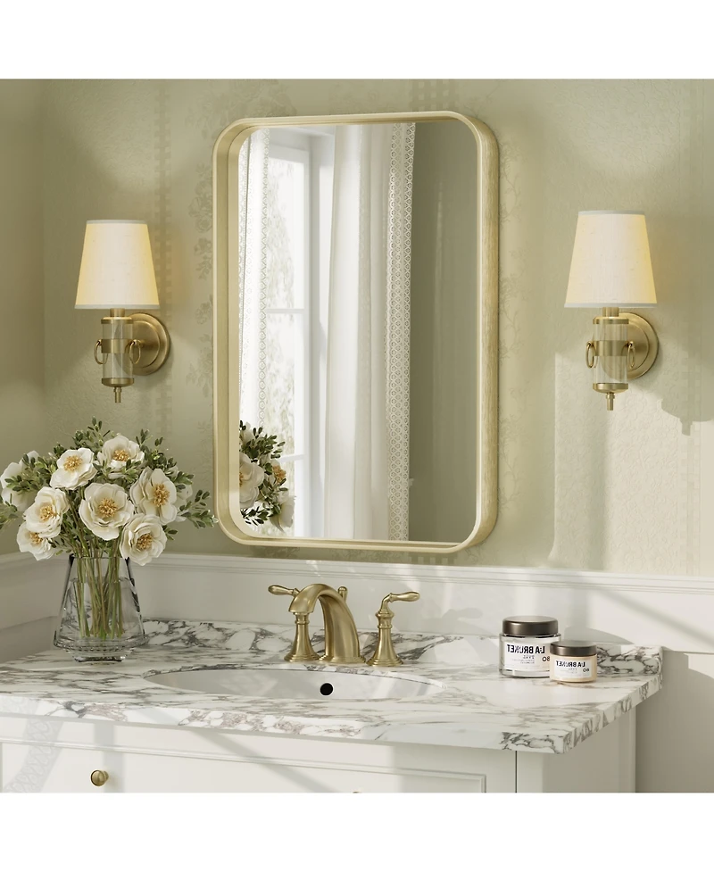 Apmir High-Strength Tempered Glass and Aluminum Alloy Framed Wall Decor Bathroom Vanity Mirror in Brushed Gold