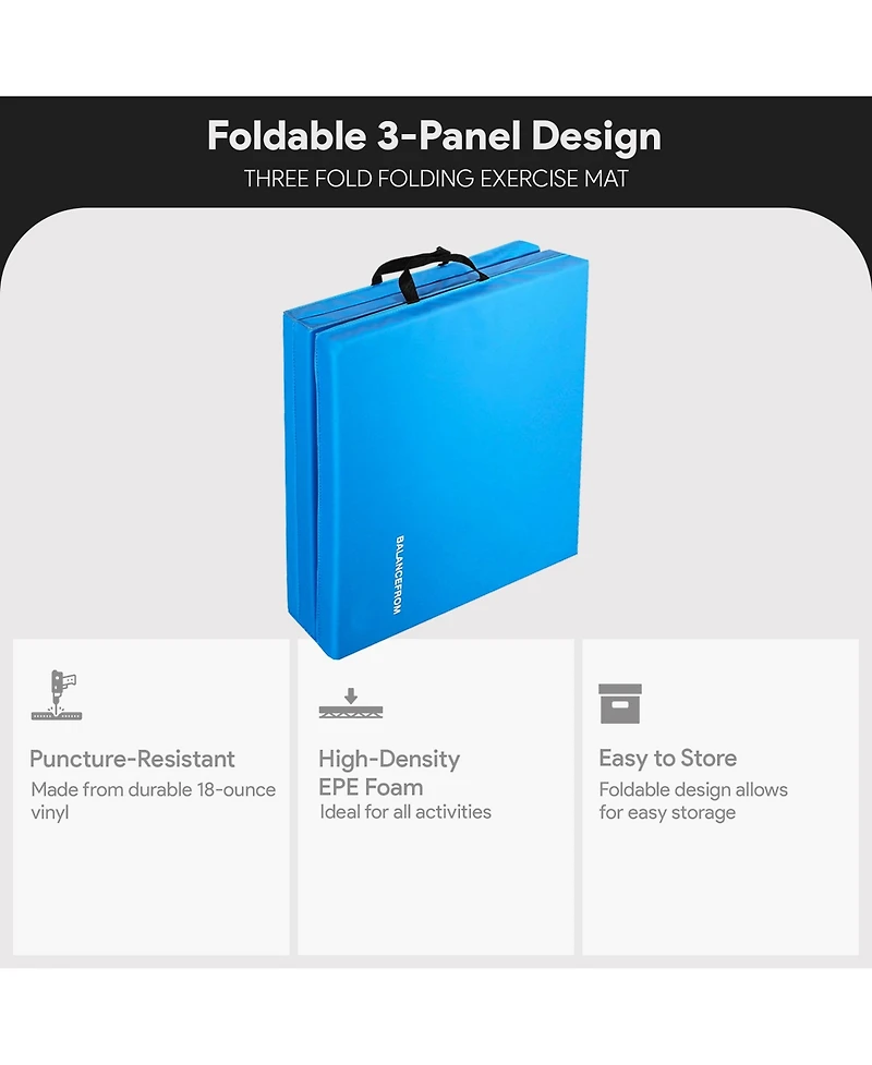 BalanceFrom Fitness GoGym 6' x 2' x 1.5" Folding 3 Panel Exercise Gym Mat, Blue