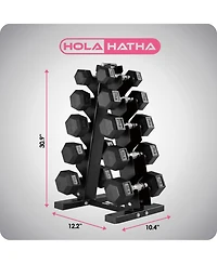 HolaHatha 10, 15, 25, 30 & 35 Lb Hexagonal Dumbbell Weight Set w/ Rack, Black