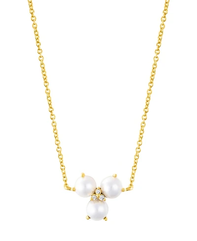 Adornia Gold Adjustable Freshwater Cultivated Pearl Cubic Zirconia 3-Point Flower Necklace