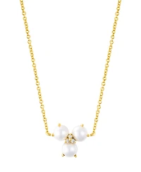 Adornia Gold Adjustable Freshwater Cultivated Pearl Cubic Zirconia 3-Point Flower Necklace