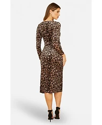 Yumi Women's Velvet Long Sleeve Fitted Midi Dress